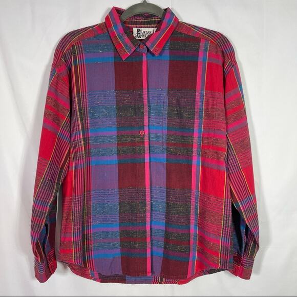 Jeans Wear Tops - Jeans Wear, Vintage Plaid Button Down Shirt, Size Large.  Hidden Buttons!